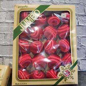 Vintage Pyramid Satin-Sheen Red Christmas Ornaments Jumbo Set of 20 Made in USA